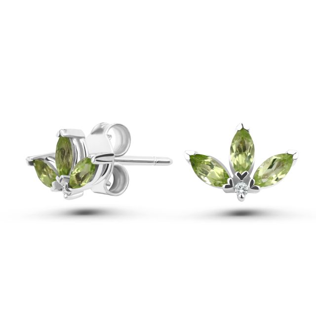 Cercei Peony din aur de 18K cu trei peridote marchiză și diamante