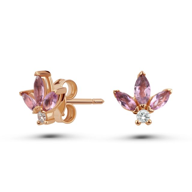 Cercei Lotus din aur de 18K cu trei turmaline marchiză și diamante