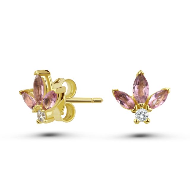 Cercei Lotus din aur de 18K cu trei turmaline marchiză și diamante