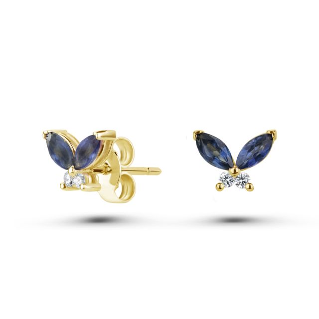 Cercei fluture Morpho din aur de 18K cu safire marchiză și diamante