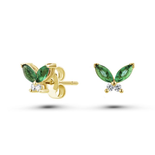 Cercei fluture Morpho din aur de 18K cu smaralde marchiză și diamante