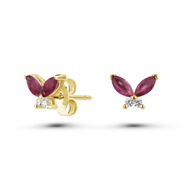 Cercei fluture Morpho din aur de 18K cu rubine marchiză și diamante