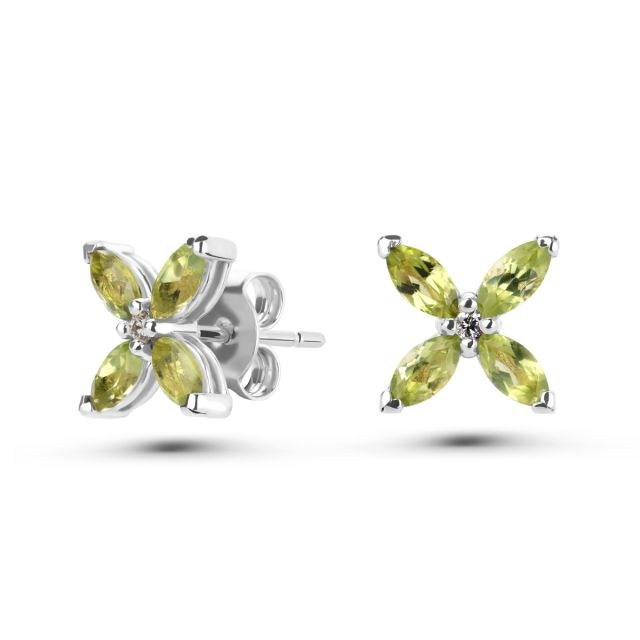 Cercei Daisy din aur de 18K cu peridote marchiză și diamante