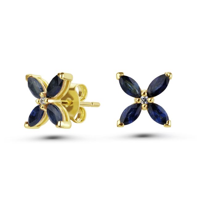 Cercei Daisy din aur de 18K cu safire marchiză și diamante