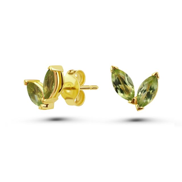 Cercei Glasswing din aur de 18K cu două peridote marchiză