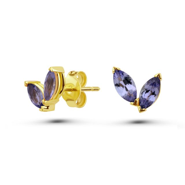 Cercei Glasswing din aur de 18K cu două tanzanite marchiză