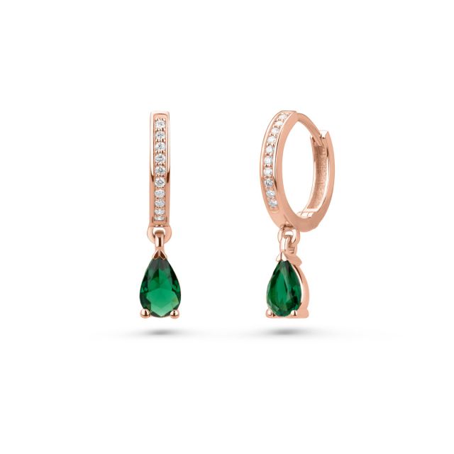 Cercei lungi Fuchsia din aur de 18K cu smaralde lacrimă de laborator și diamante naturale