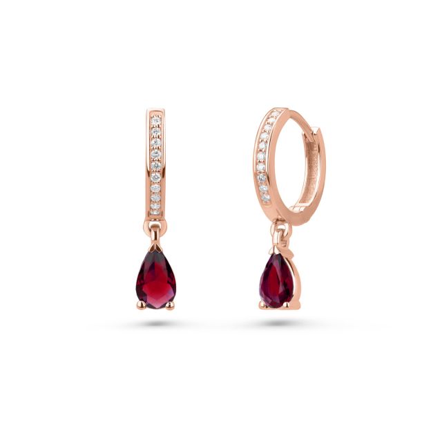 Cercei lungi Fuchsia din aur de 18K cu rubine lacrimă de laborator și diamante naturale