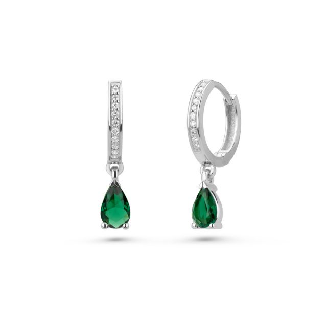 Cercei lungi Fuchsia din aur de 18K cu smaralde lacrimă de laborator și diamante naturale
