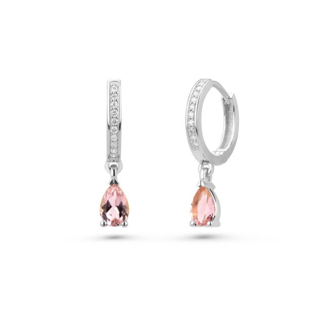Cercei lungi Fuchsia din aur de 18K cu turmalină lacrimă și diamante