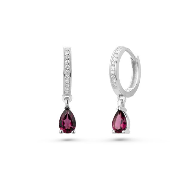 Cercei lungi Fuchsia din aur de 18K cu granat lacrimă și diamante