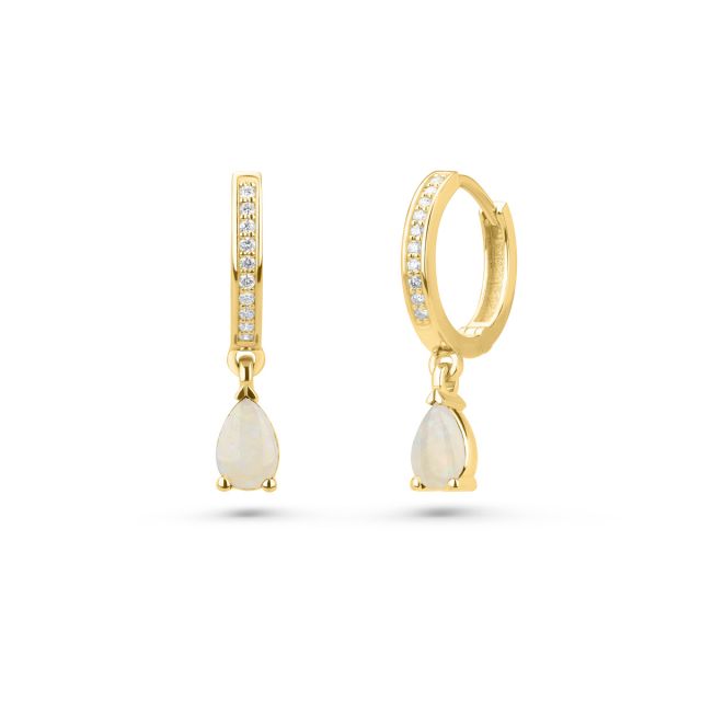 Cercei lungi Fuchsia din aur de 18K cu opale lacrimă și diamante