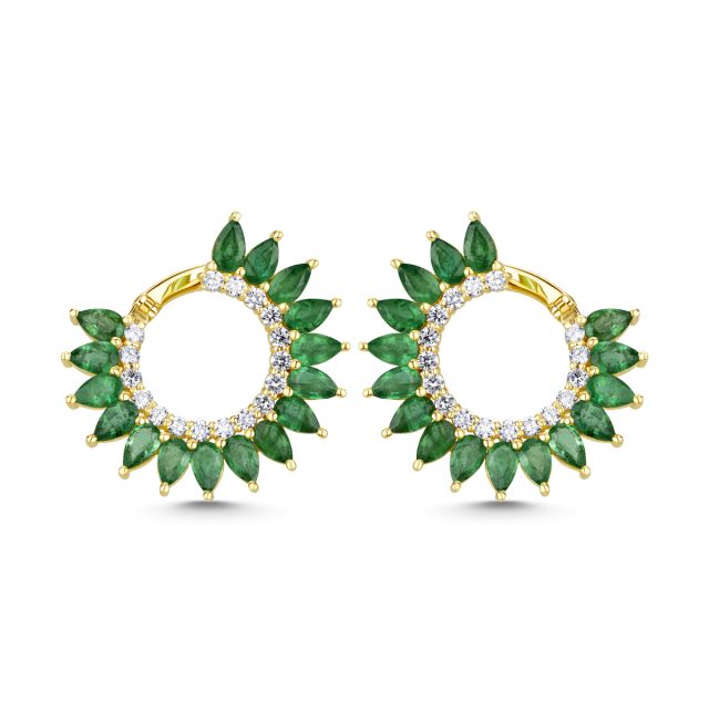 Cercei răsuciți din aur galben de 18K cu smaralde lacrimă și diamante