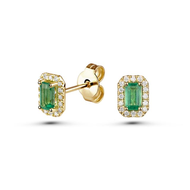Cercei Adriana din aur de 18K cu smaralde cu tăietură emerald și diamante