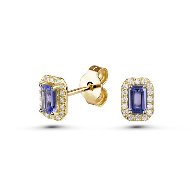 Cercei Adriana din aur de 18K cu tanzanite cu tăietură emerald și diamante