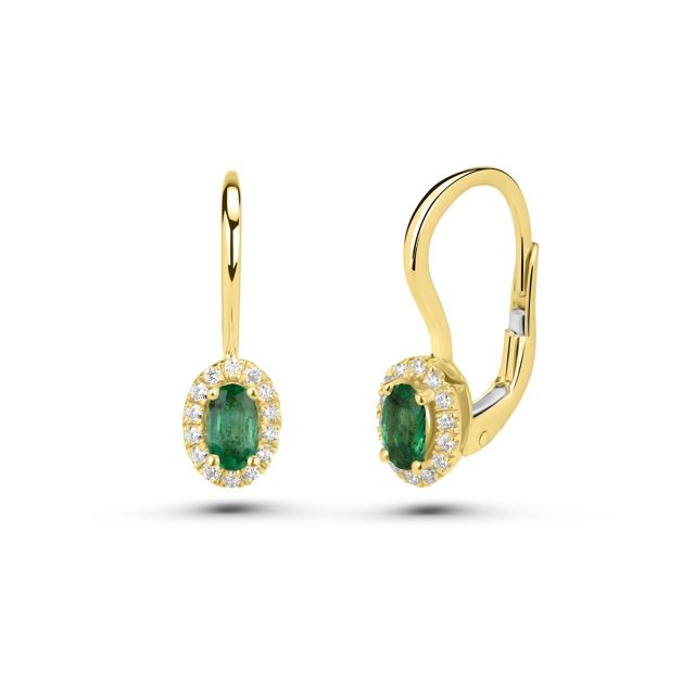 Cercei Isabella din aur de 14K cu smaralde ovale și diamante
