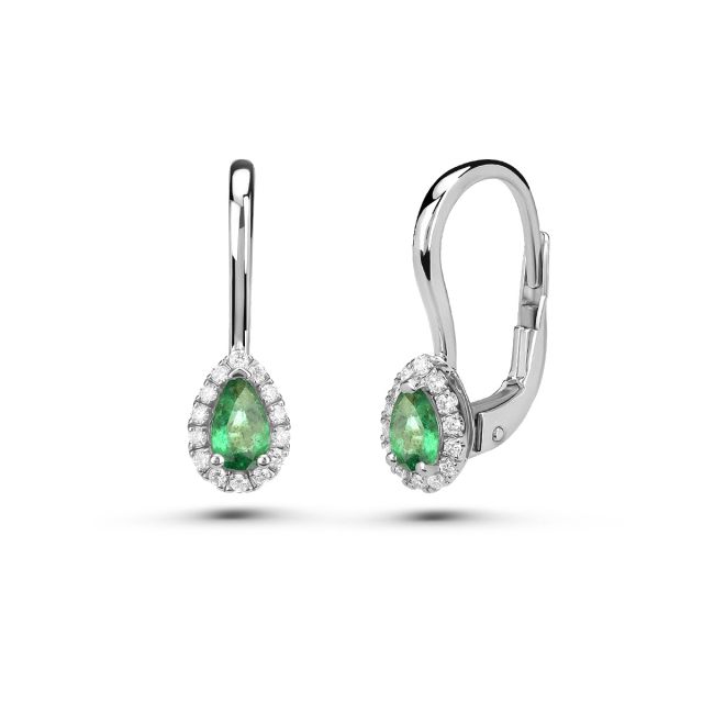 Cercei Selena din aur de 14K cu smaralde lacrimă și diamante