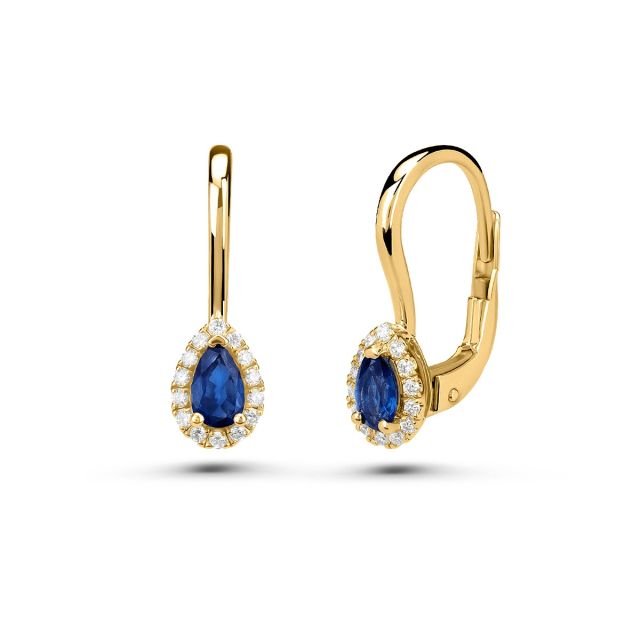 Cercei Selena din aur de 14K cu safire lacrimă și diamante