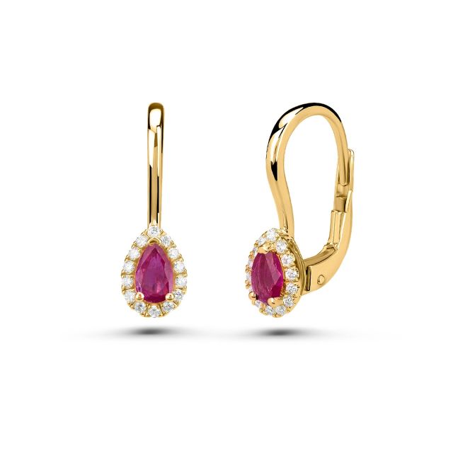 Cercei Selena din aur de 14K cu rubine lacrimă și diamante