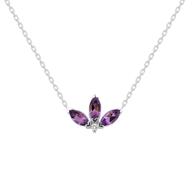 Colier Peony din aur de 18K cu trei ametiste marchiză și diamant