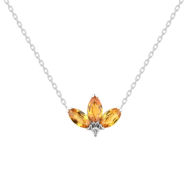 Colier Peony din aur de 18K cu trei safire portocalii marchiză și diamant