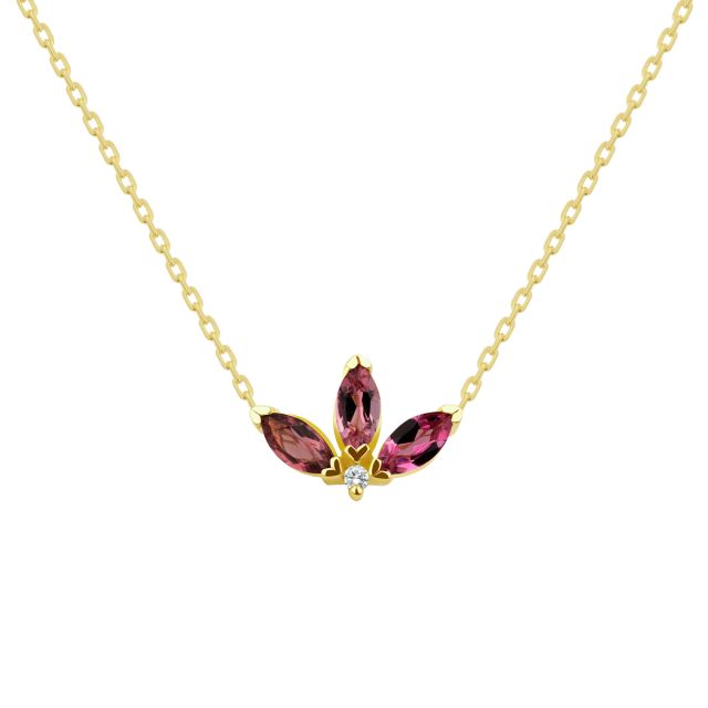 Colier Peony din aur de 18K cu trei turmaline marchiză și diamant