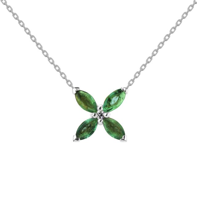 Colier Daisy din aur de 18K cu smaralde marchiză și diamante