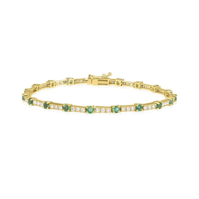Brățară tennis din aur galben de 18K cu smaralde rotunde și diamante