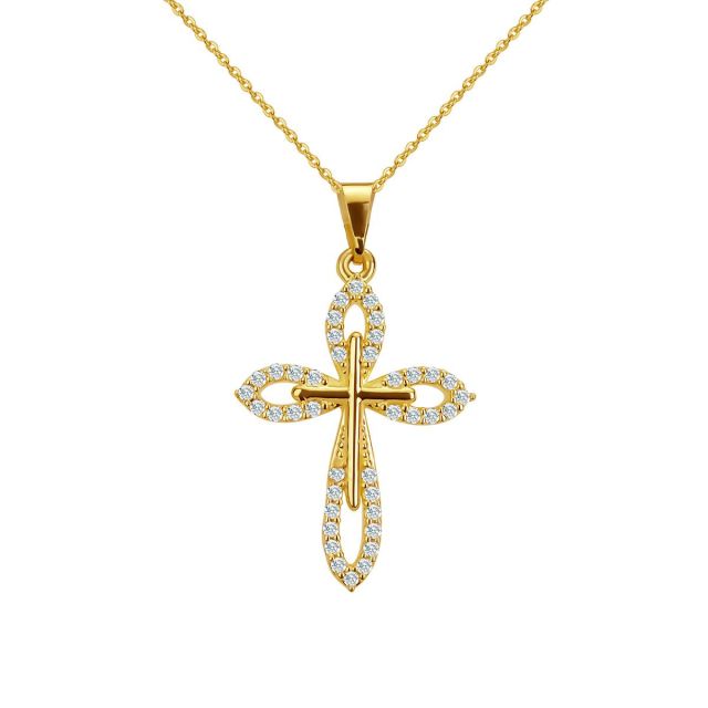 Pandantiv cruce Sânziana din aur roz de 14K cu pietre cubic zirconia