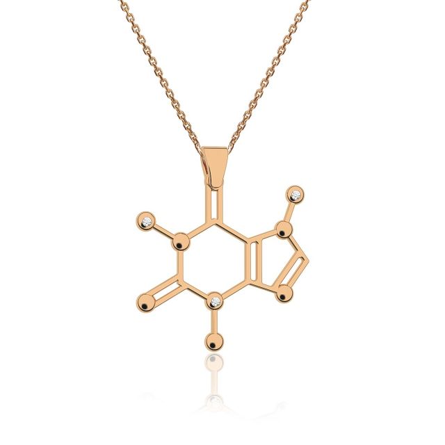 Lanț cu pandantiv Cafeină din aur roz de 14K cu diamante (0,03 ct)