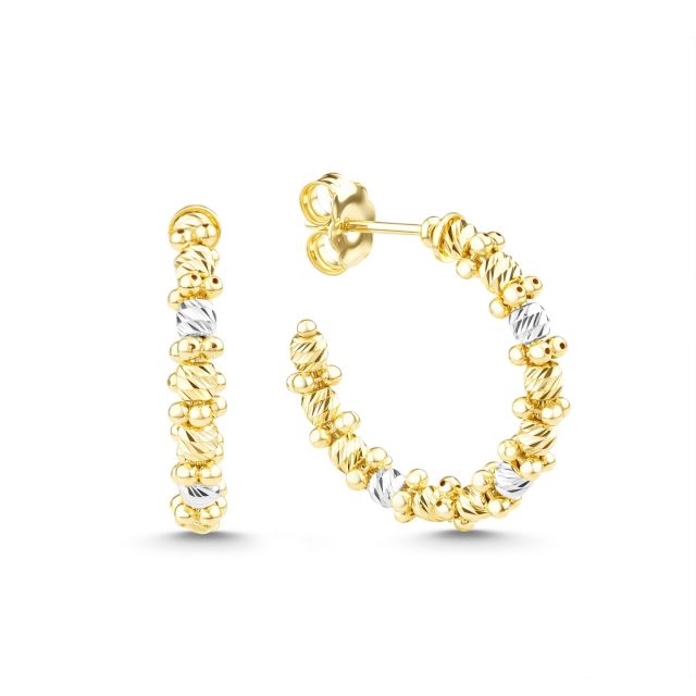 Cercei rotunzi cu bile diamantate din aur de 14K