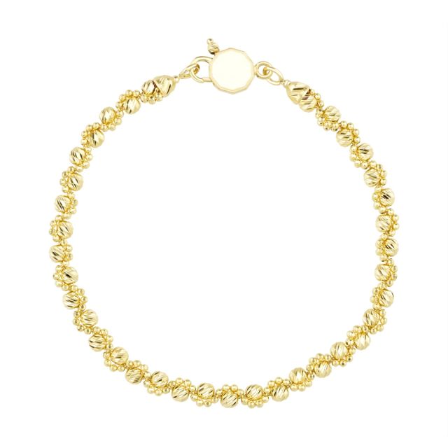 Brățară răsucită cu două rânduri de bile diamantate din aur galben de 14K