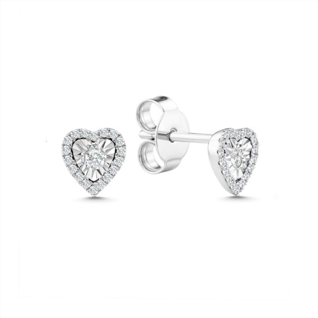 Cercei inimă din aur de 14K cu diamant cu montură de tip iluzie (0,150 ct)