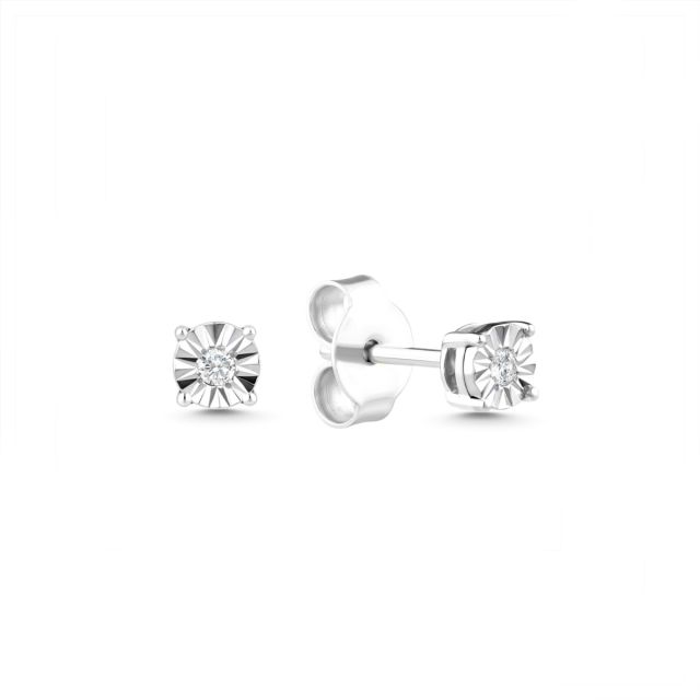 Cercei din aur de 14K cu diamant cu montură de tip iluzie (0,040 ct)