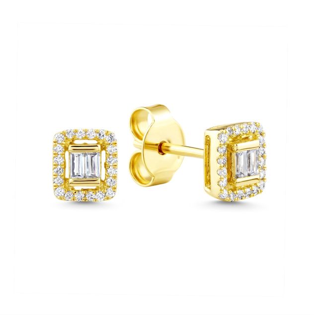 Cercei din aur de 14K cu diamante baghetă și rotunde (0,220 ct)