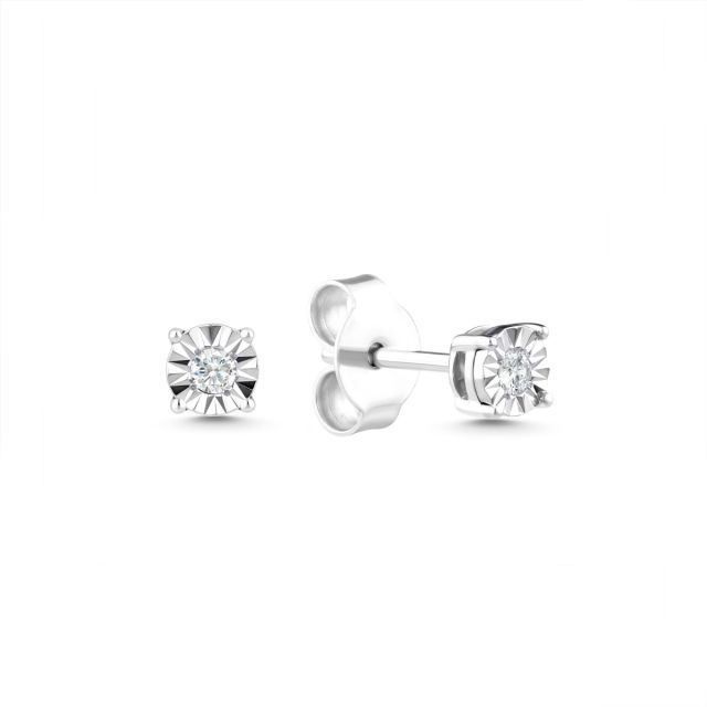 Cercei din aur de 14K cu diamant cu montură de tip iluzie (0,060 ct)
