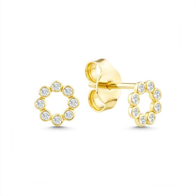 Cercei în formă de cerc din aur de 14K cu diamante (0,110 ct)