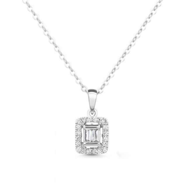 Pandantiv din aur de 14K cu diamante baghetă și rotunde (0,190 ct)