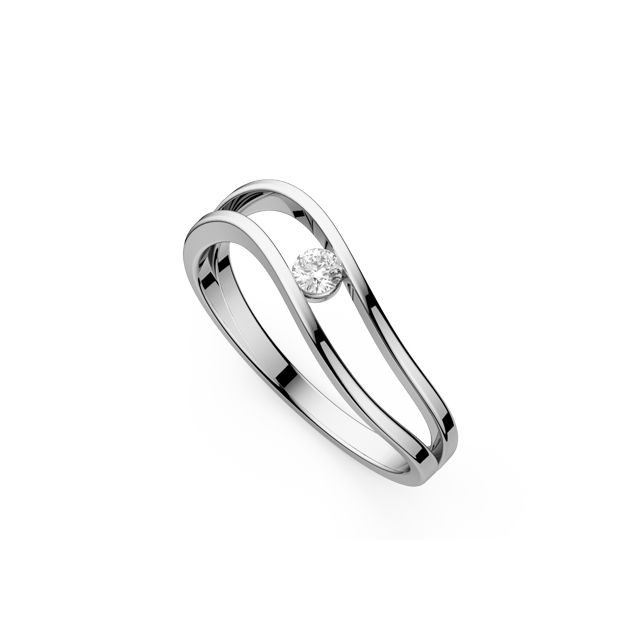 Inel de logodnă DR510 din aur alb de 18K cu diamant (0,100 ct)