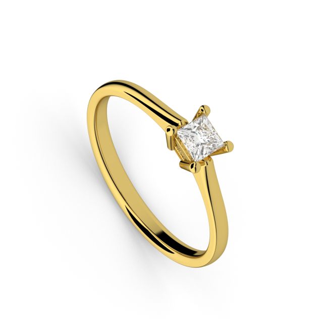Inel de logodnă DR602 din aur galben de 18K cu diamant cu tăietură princess (0,170 ct)