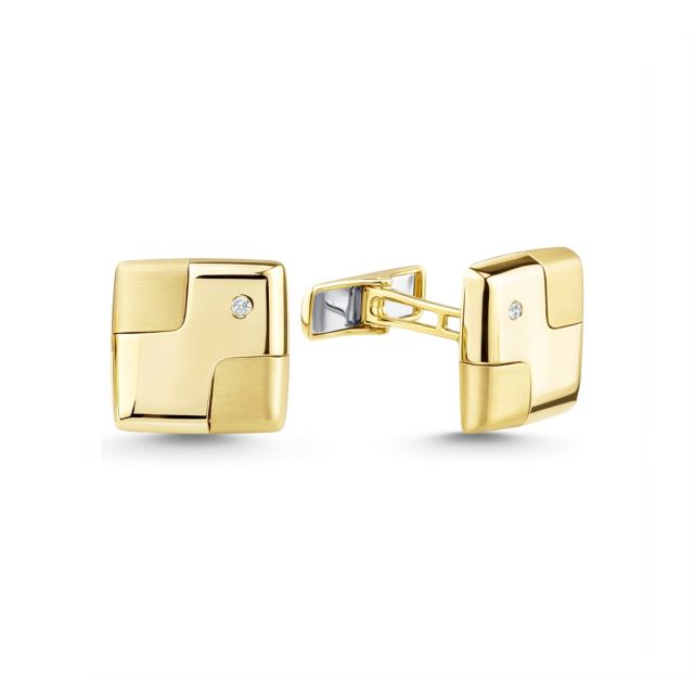Butoni pătrați din aur galben de 14K cu pietre cubic zirconia
