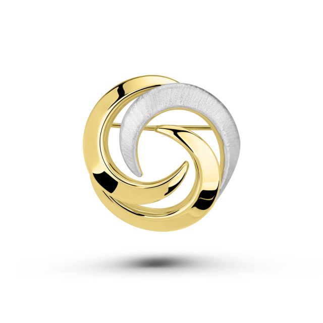 Broșă circulară din aur galben de 14K cu rodiu alb
