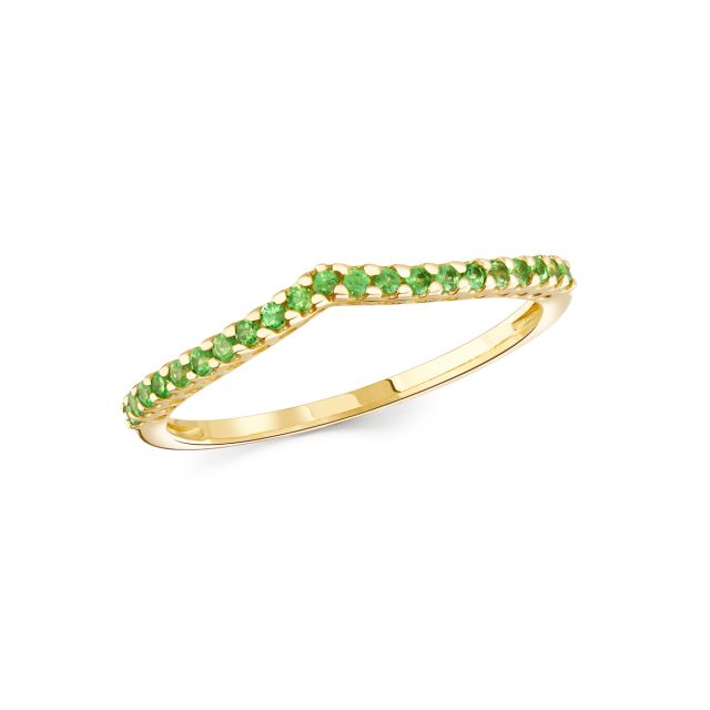Inel semi-eternity în V din aur de 14K cu tsavorite