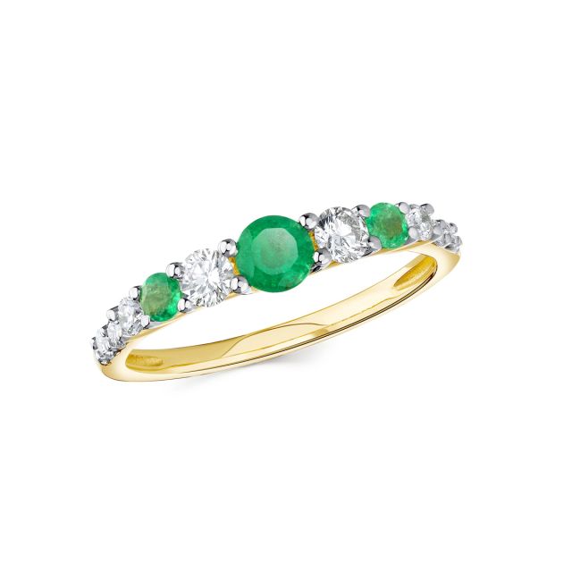 Inel din aur galben de 14K cu smaralde și diamante