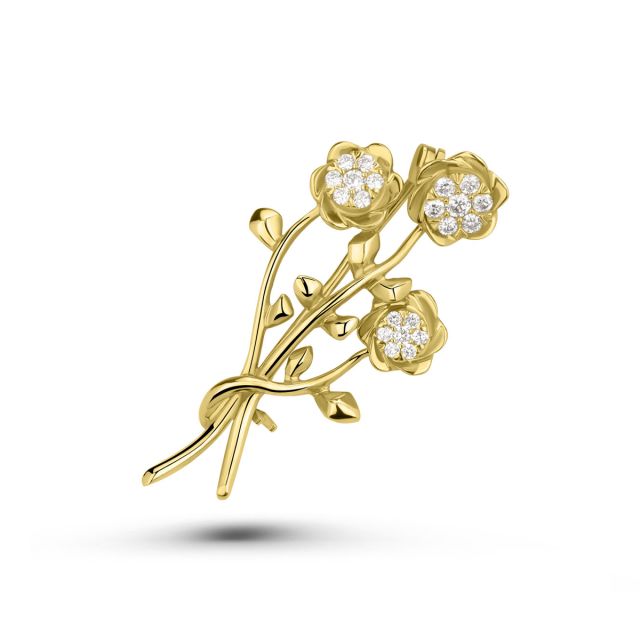 Broșă buchet din aur galben de 14K cu diamante (0,229 ct)