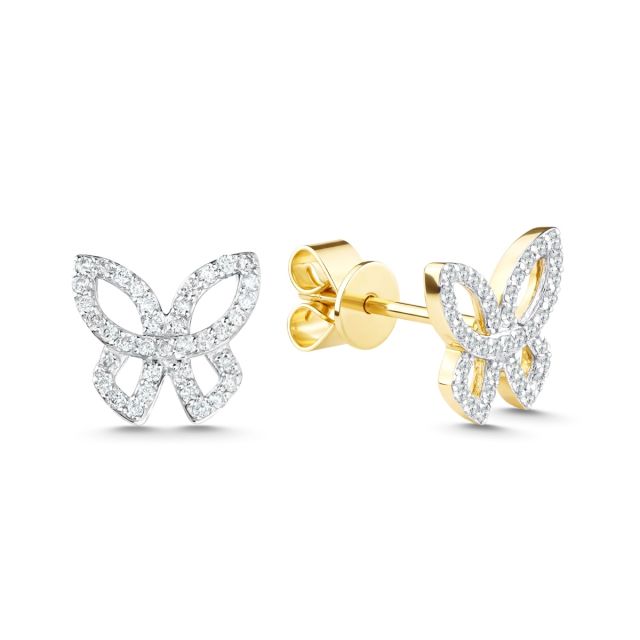 Cercei fluture din aur de 14K cu diamante (0,188 ct)