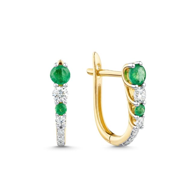 Cercei din aur galben de 14K cu smaralde și diamante