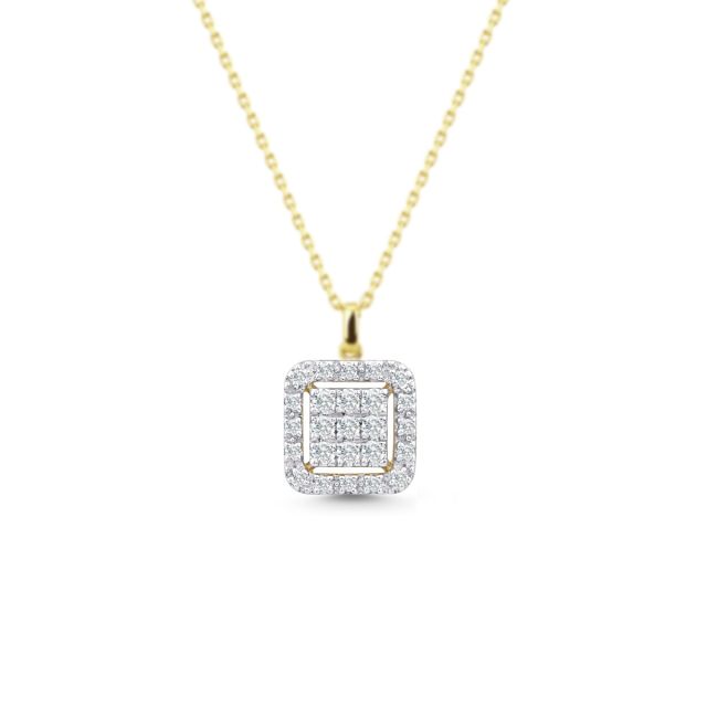 Pandantiv pătrat din aur de 14K cu diamante rotunde (0,110 ct)