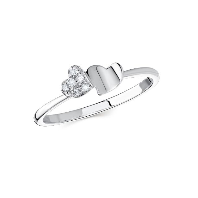 Inel în formă de inimă din aur alb de 18K cu diamante (0,05 ct)