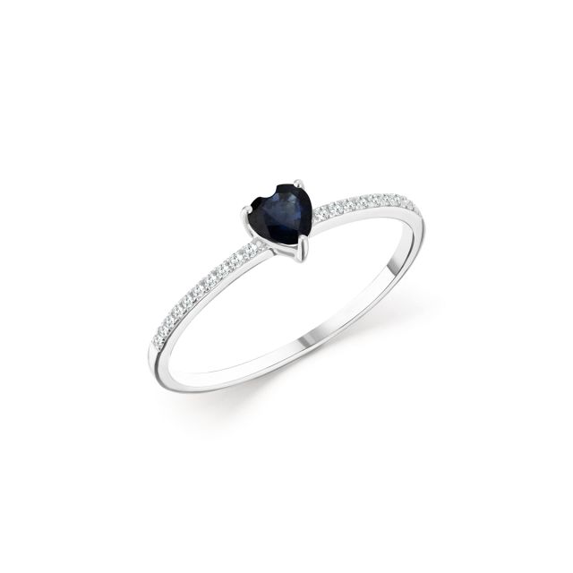 Inel Adina din aur alb de 18K cu safir în formă de inimă și diamante